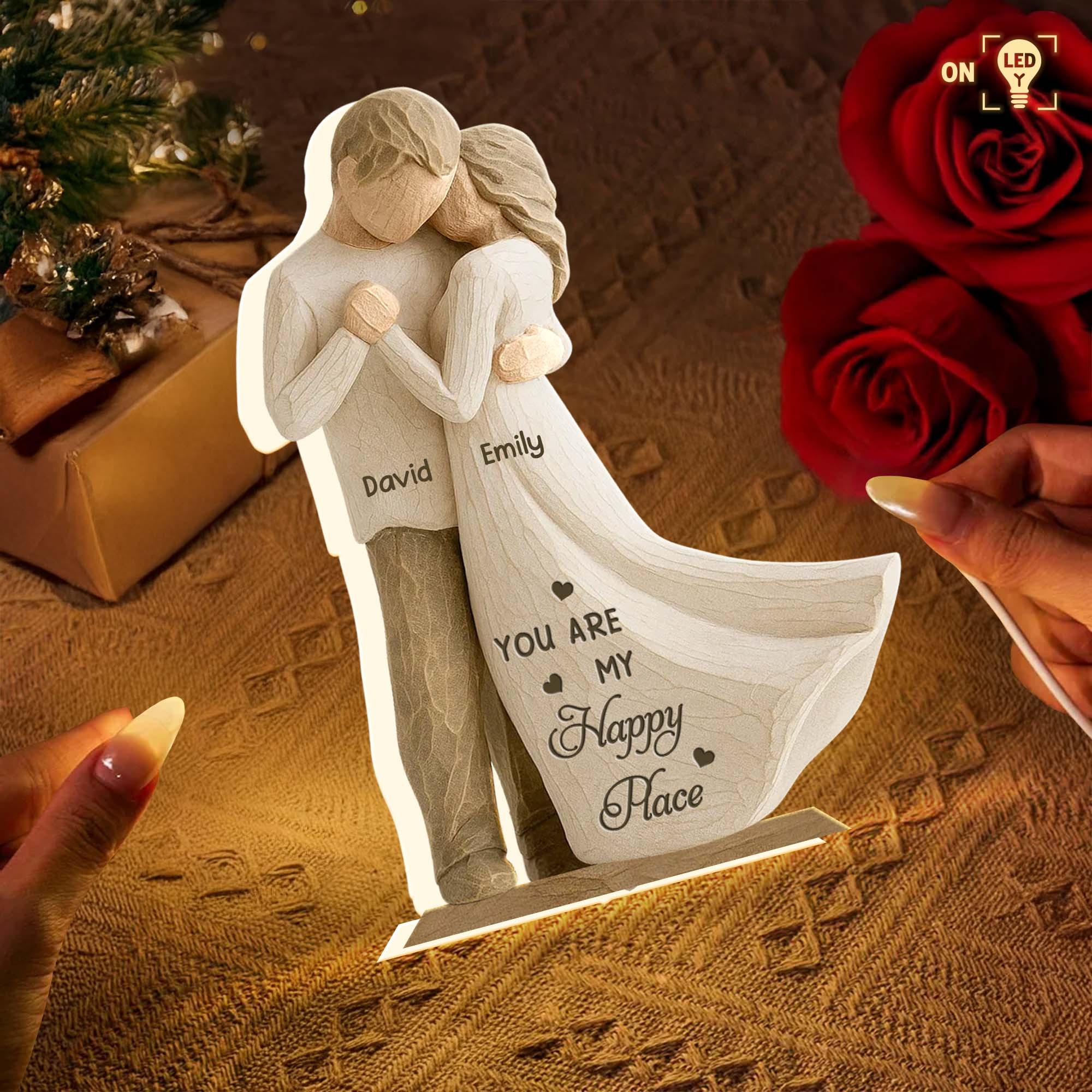 Personalized Couple You are My Happy Place Light Box Night Light Decor Keepsake Valentine's Gift for Couple for Husband Wife Him Her 