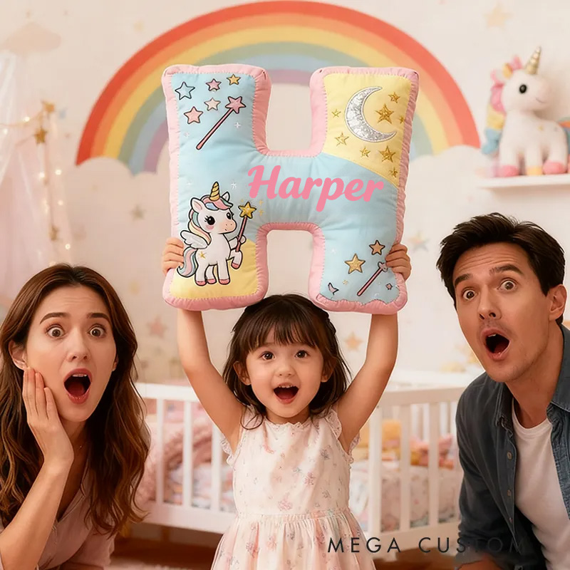 Personalized Graphic 3D Print Magic Horse Pillow with Your Own Name Soft Stuffed Toy for Kids Unique Decorative Cushion for Girls' Room