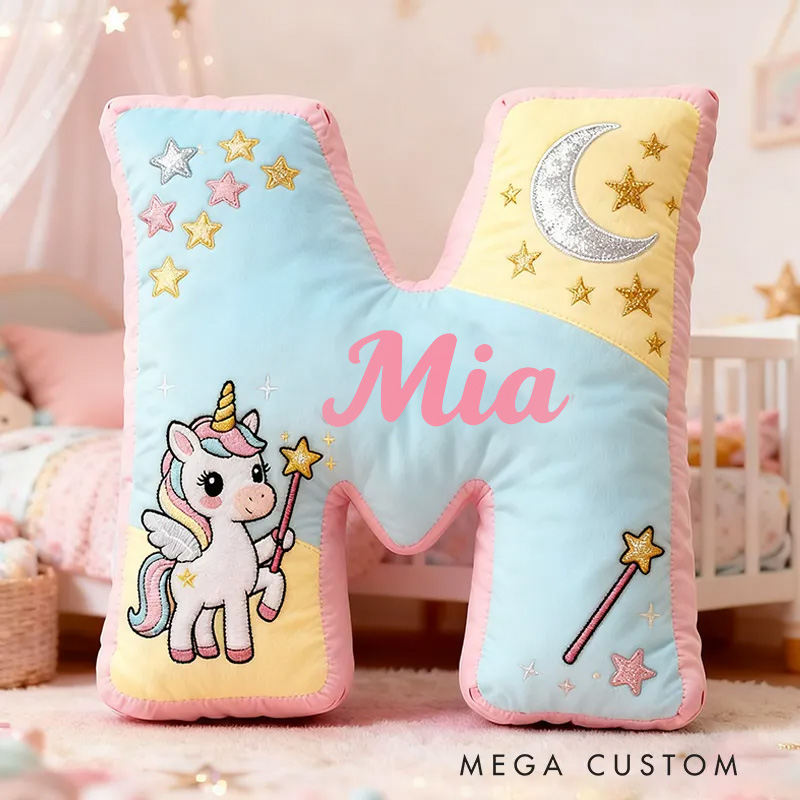 Personalized Graphic 3D Print Magic Horse Pillow with Your Own Name Soft Stuffed Toy for Kids Unique Decorative Cushion for Girls' Room