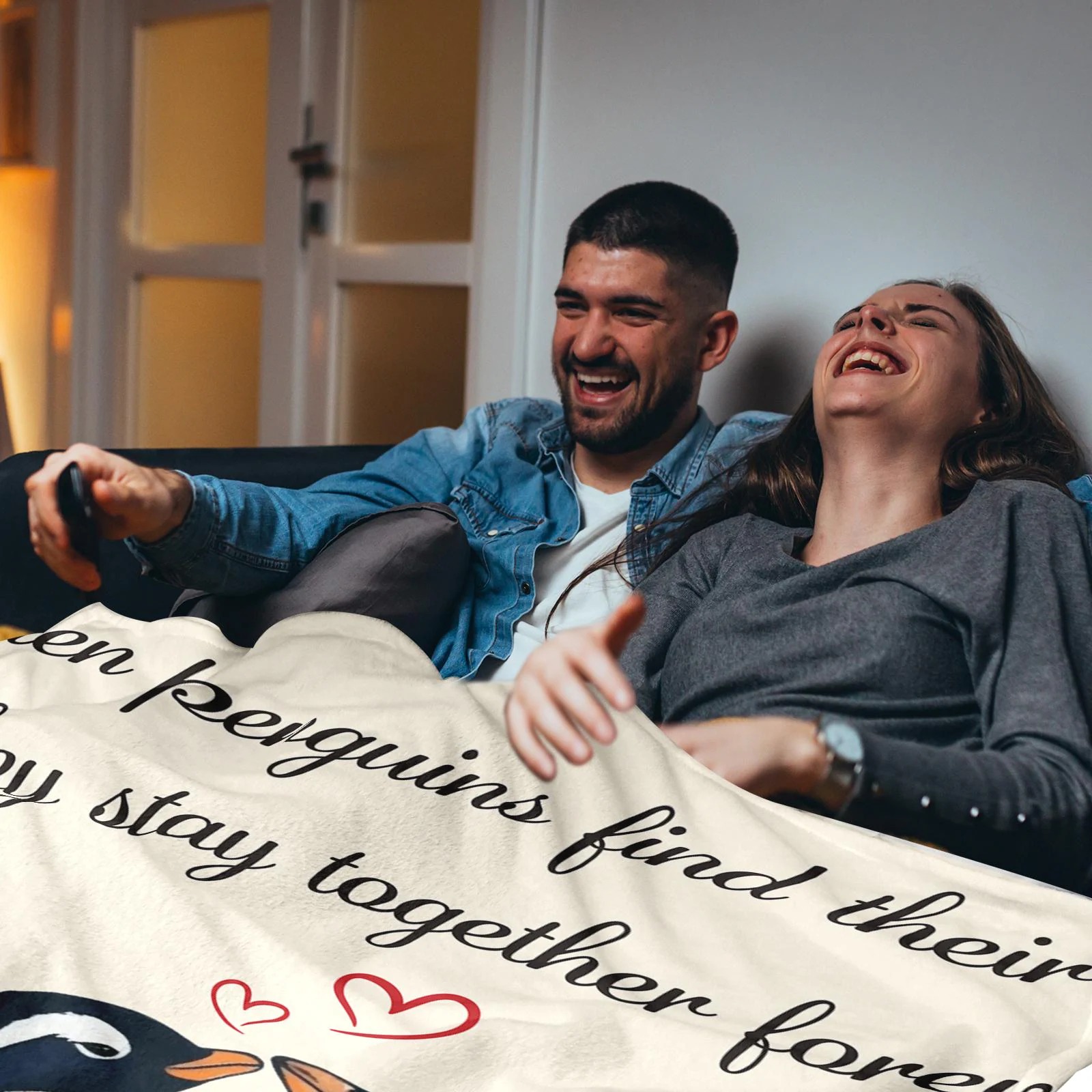Personalized You Are My Penguin Couple Blanket Custom Names Cozy Gifts for Couple for Wife Husband Valentine's Gifts for Girlfriend Boyfriend