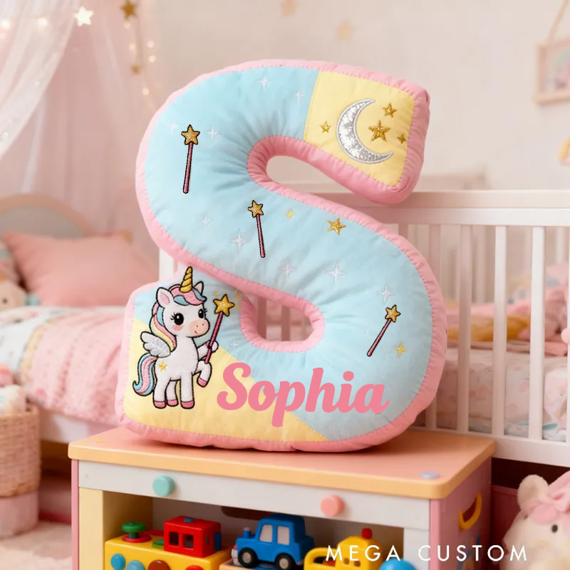 Personalized Graphic 3D Print Magic Horse Pillow with Your Own Name Soft Stuffed Toy for Kids Unique Decorative Cushion for Girls' Room