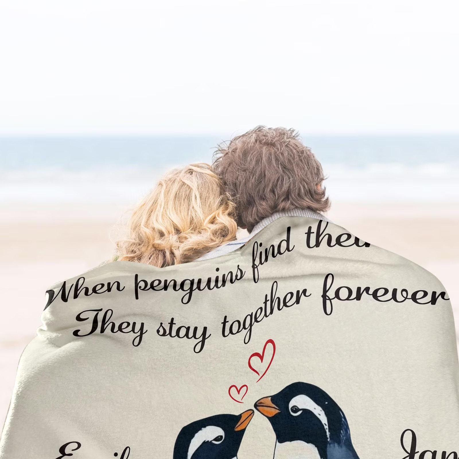 Personalized You Are My Penguin Couple Blanket Custom Names Cozy Gifts for Couple for Wife Husband Valentine's Gifts for Girlfriend Boyfriend