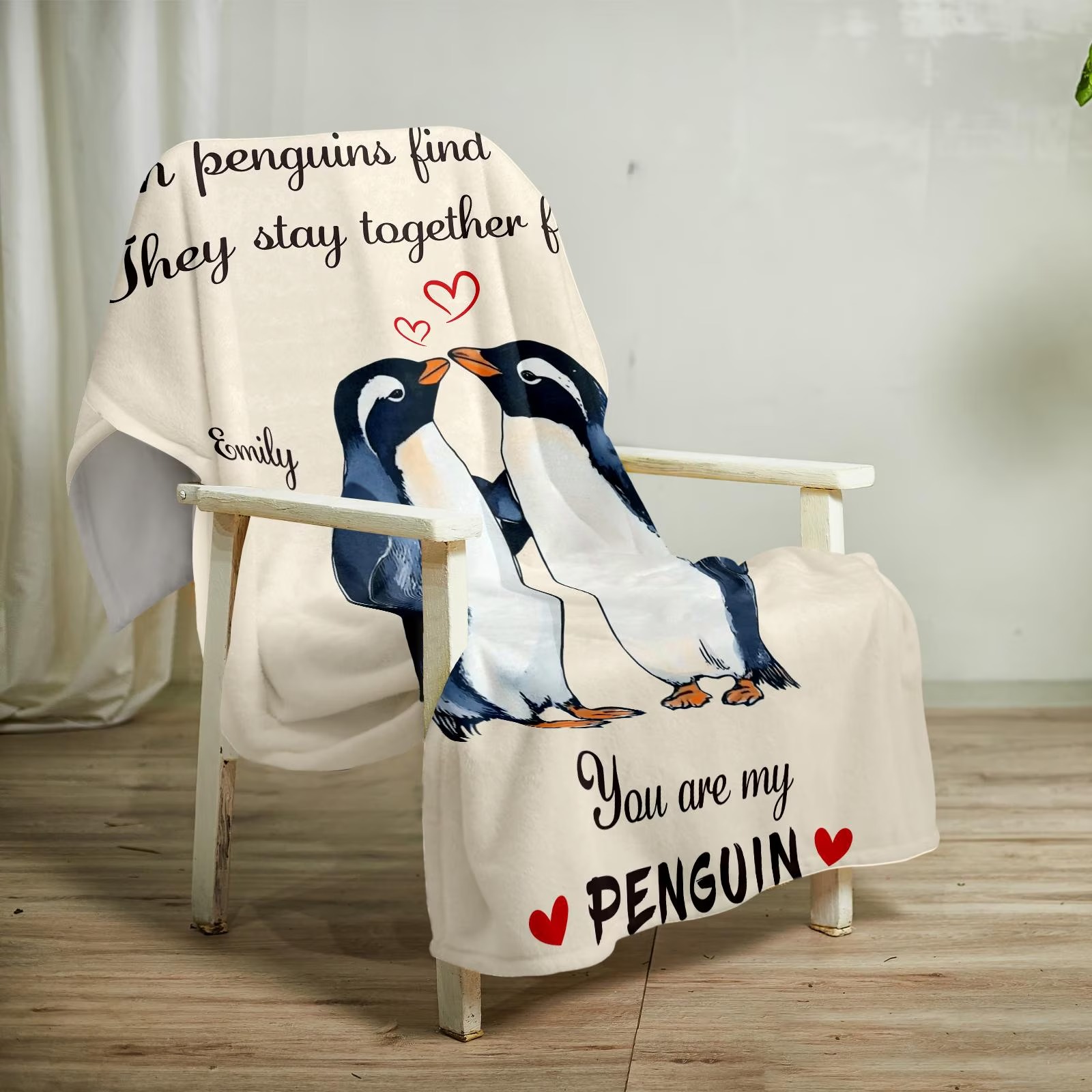 Personalized You Are My Penguin Couple Blanket Custom Names Cozy Gifts for Couple for Wife Husband Valentine's Gifts for Girlfriend Boyfriend