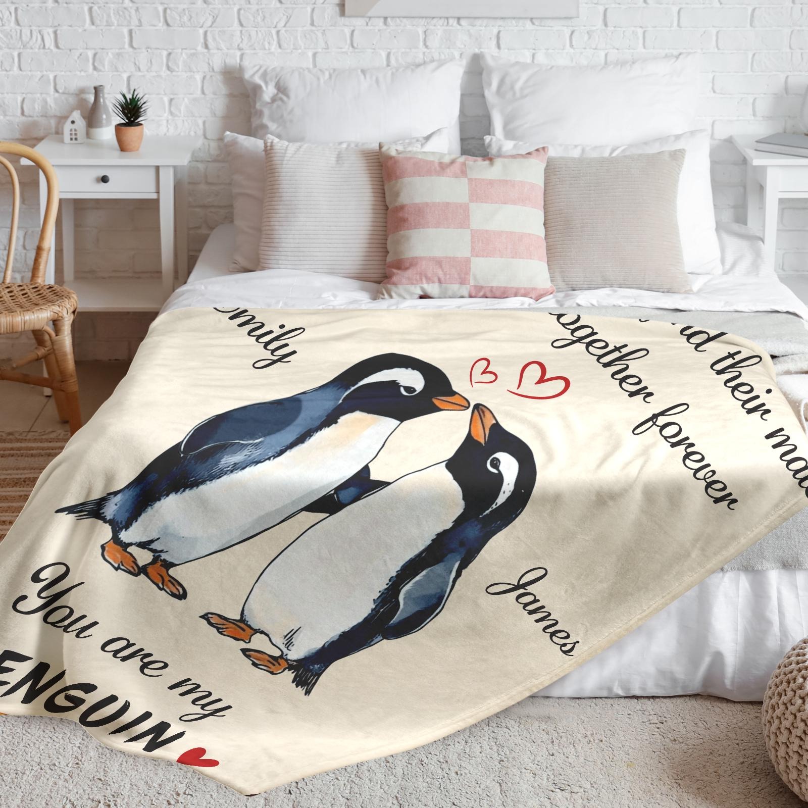 Personalized You Are My Penguin Couple Blanket Custom Names Cozy Gifts for Couple for Wife Husband Valentine's Gifts for Girlfriend Boyfriend