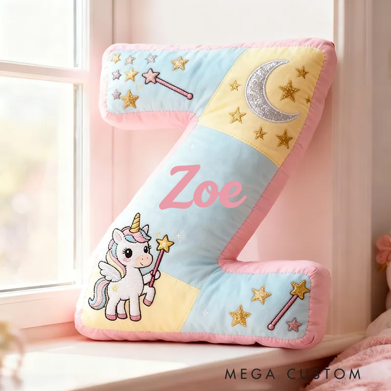 Personalized Graphic 3D Print Magic Horse Pillow with Your Own Name Soft Stuffed Toy for Kids Unique Decorative Cushion for Girls' Room
