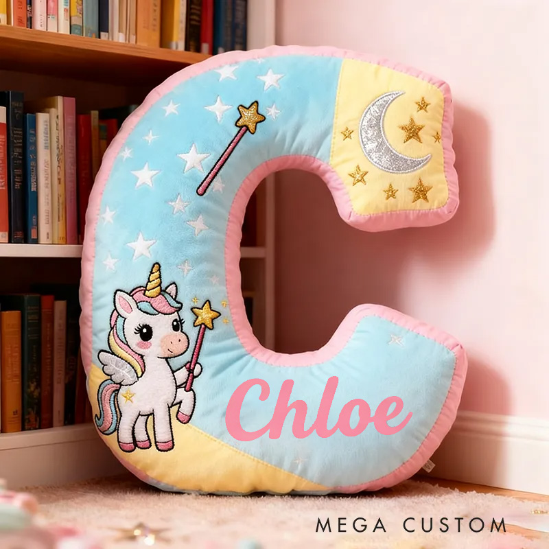 Personalized Graphic 3D Print Magic Horse Pillow with Your Own Name Soft Stuffed Toy for Kids Unique Decorative Cushion for Girls' Room