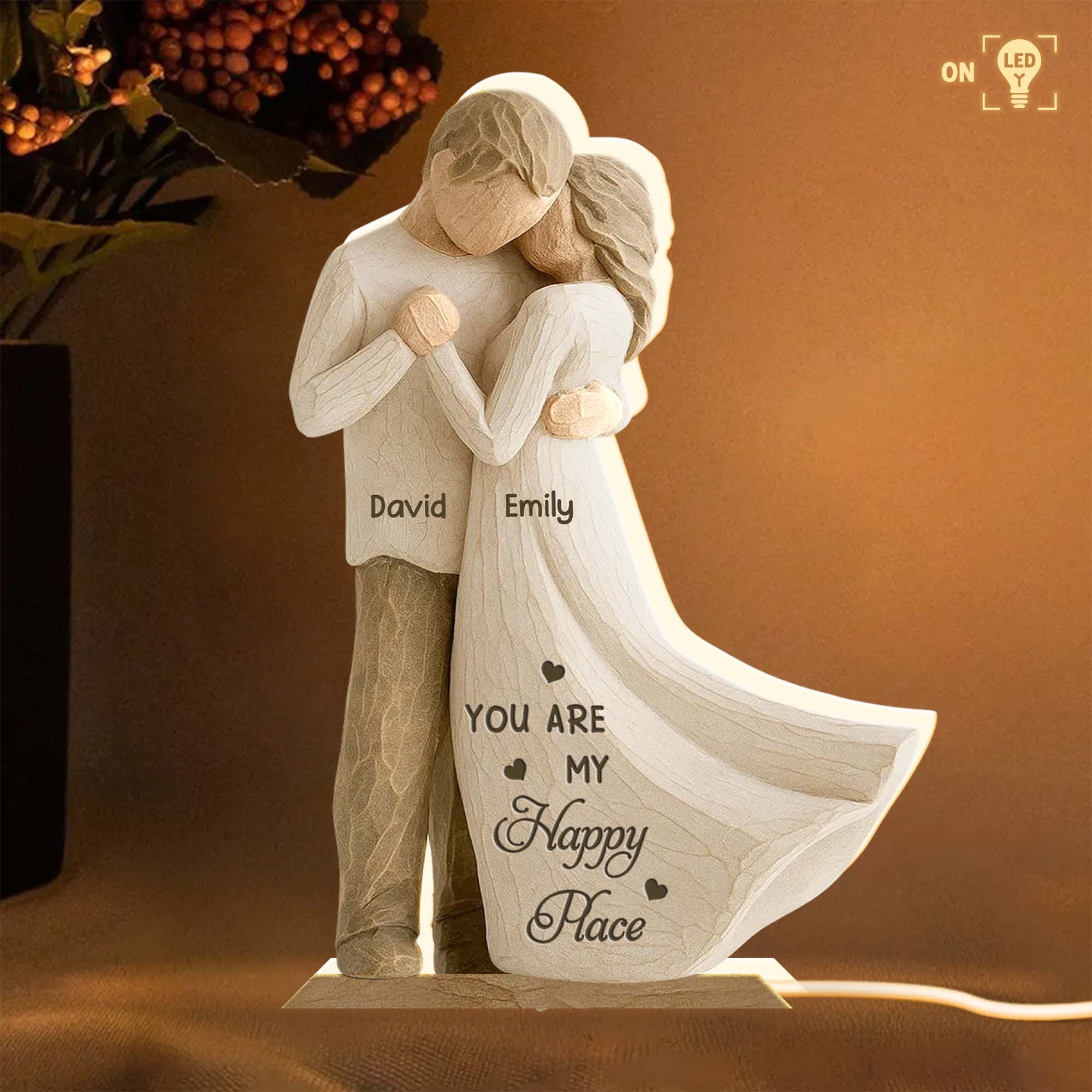 Personalized Couple You are My Happy Place Light Box Night Light Decor Keepsake Valentine's Gift for Couple for Husband Wife Him Her 