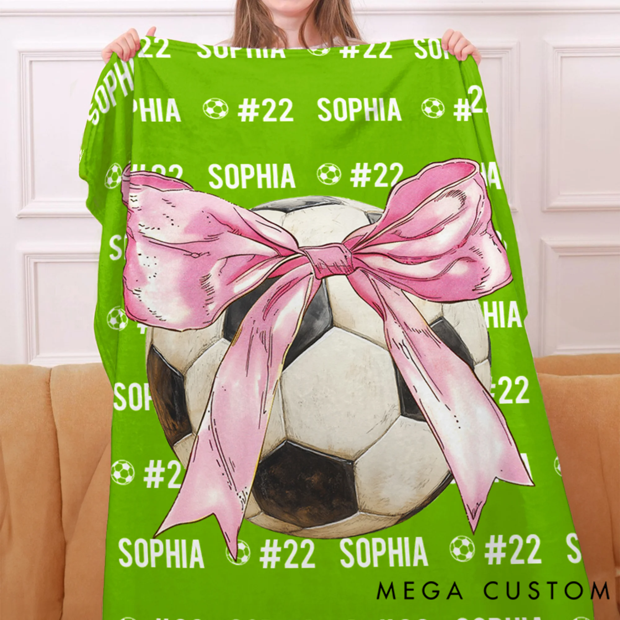 Personalized Bow Volleyball Softball Golf Ball Sports Soft Throw Blanket with Name and Number Christmas Birthday Gift for Sport Lovers Girls