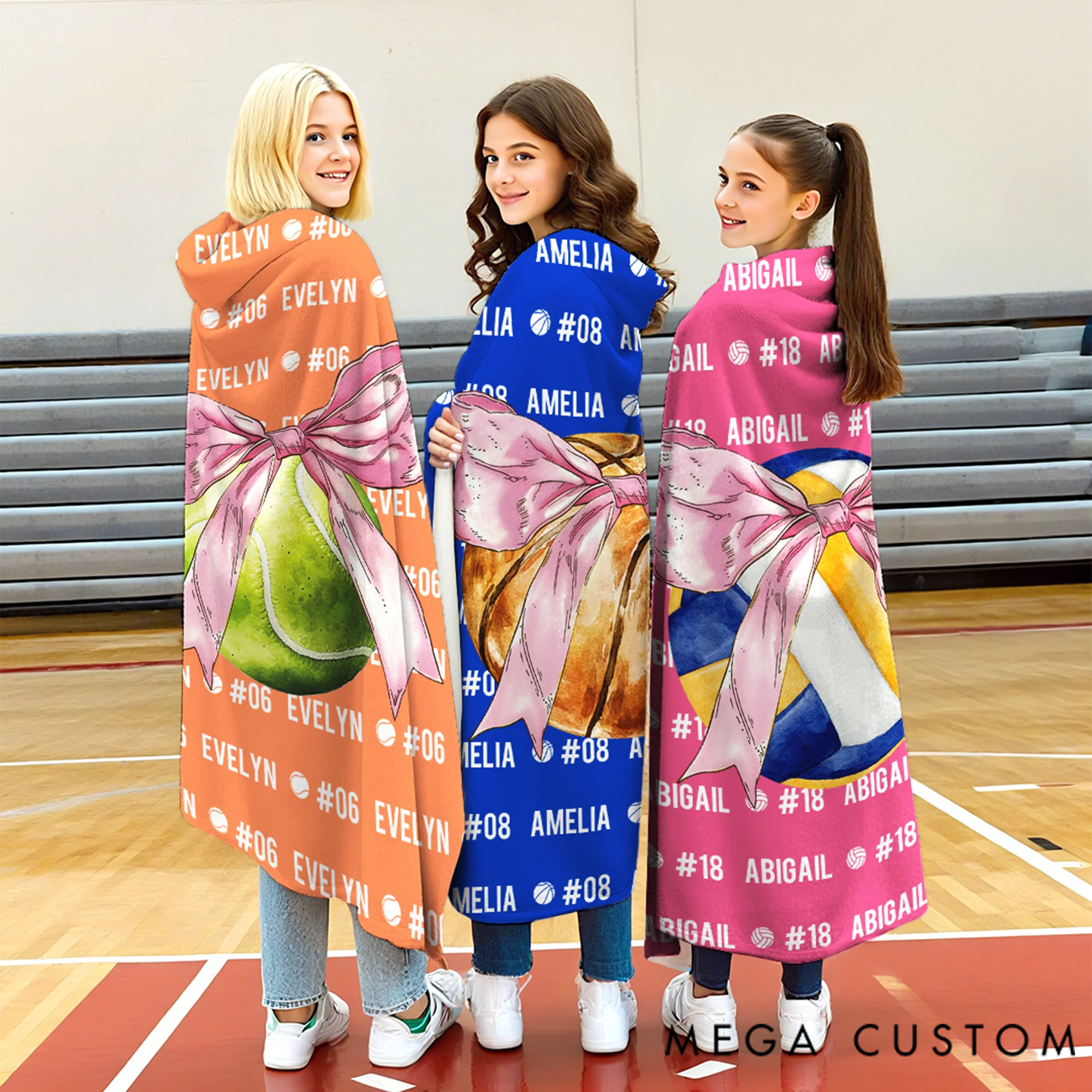 Personalized Bow Volleyball Softball Golf Ball Sports Soft Throw Blanket with Name and Number Christmas Birthday Gift for Sport Lovers Girls