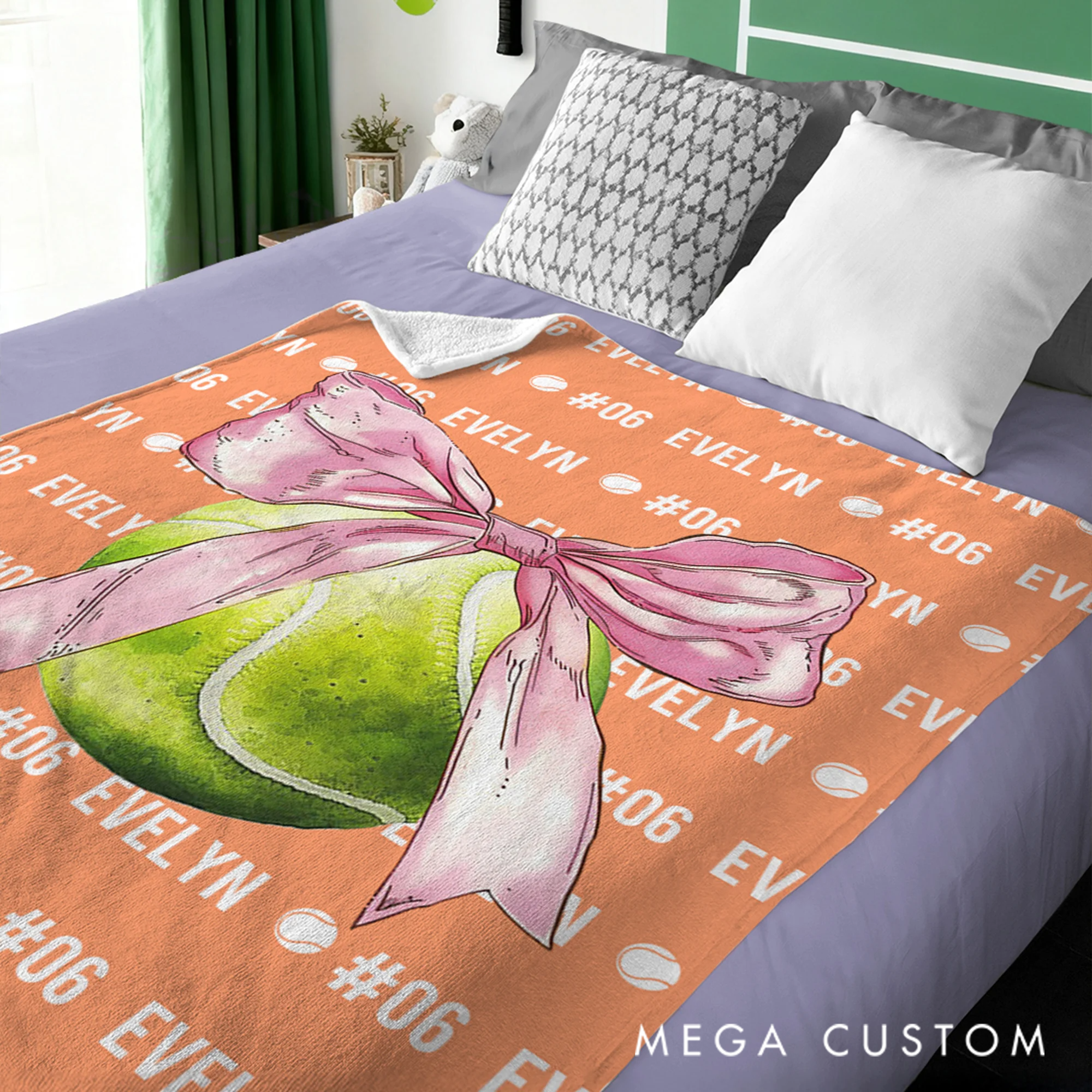 Personalized Bow Volleyball Softball Golf Ball Sports Soft Throw Blanket with Name and Number Christmas Birthday Gift for Sport Lovers Girls