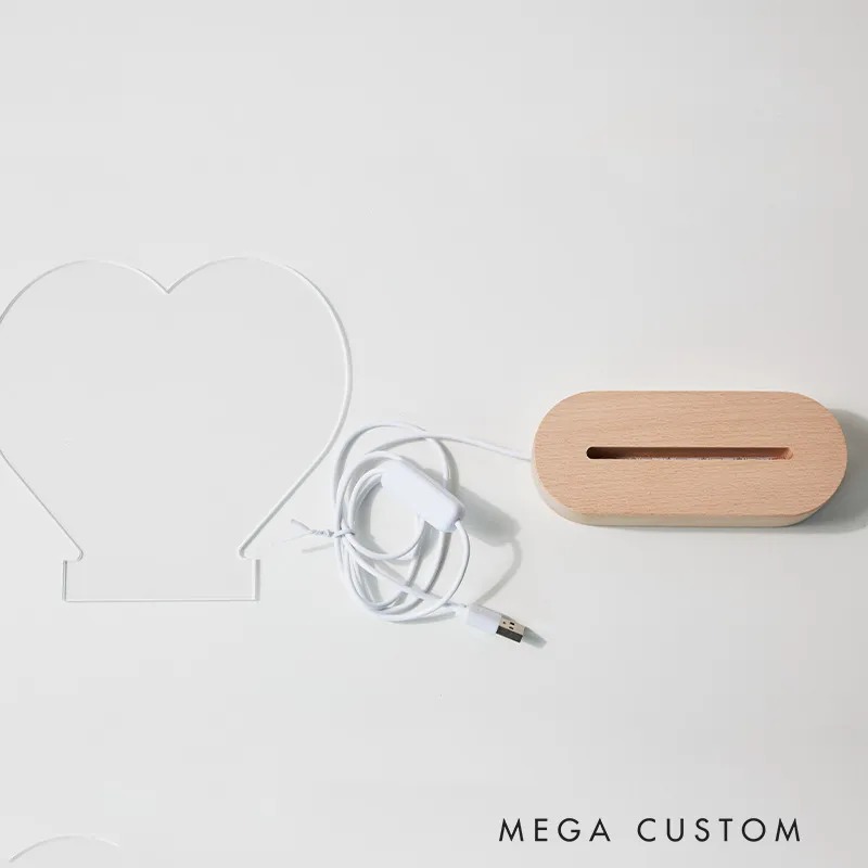 Personalized 1-12 Birth Flowers Heart-shaped LED Night Light with Wooden Base Home Decor Mother's Day Birthday Gift for Mom Grandma