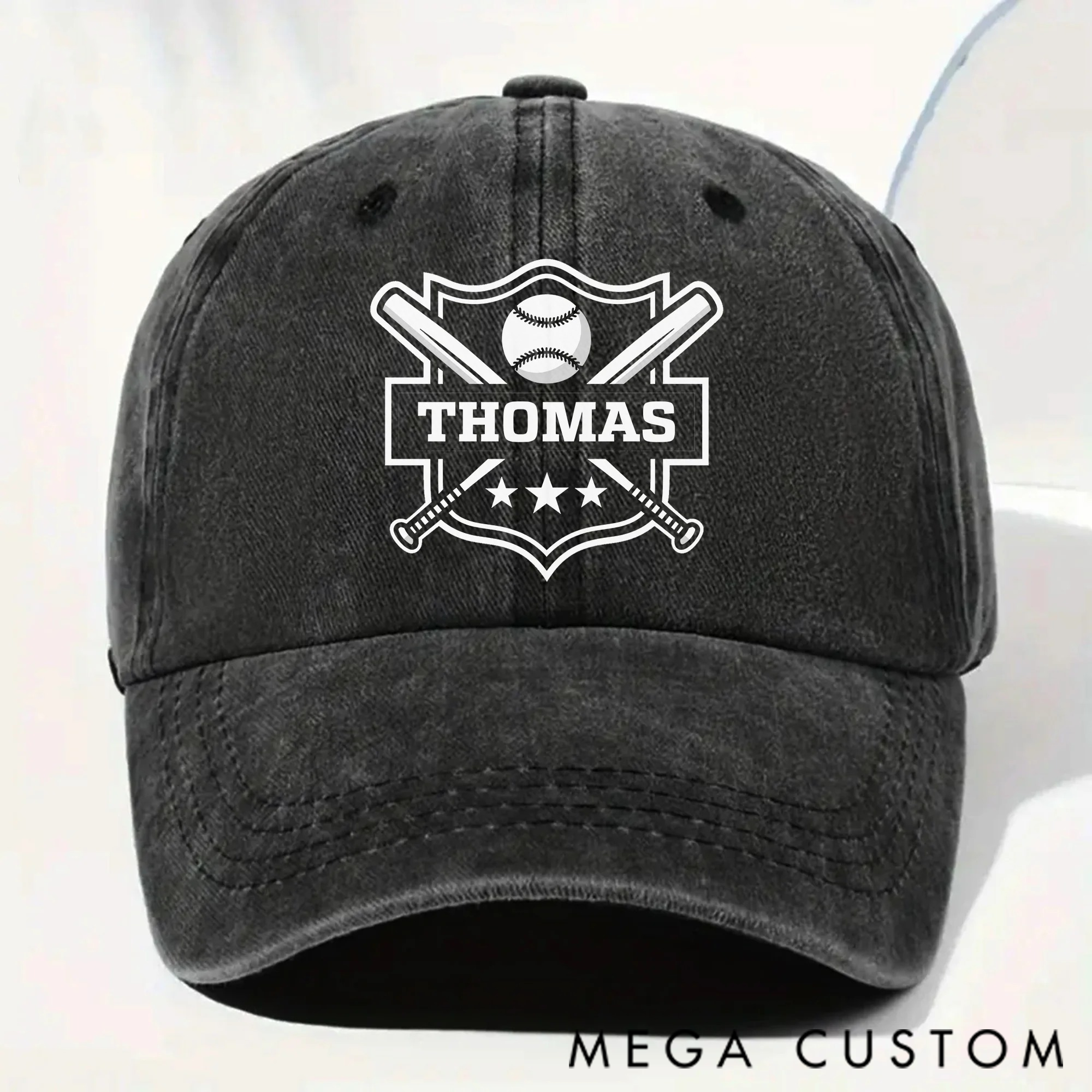 Personalized Washed Denim Cap,Custom Baseball And Bats Design Cap,Gift For Sports Enthusiasts