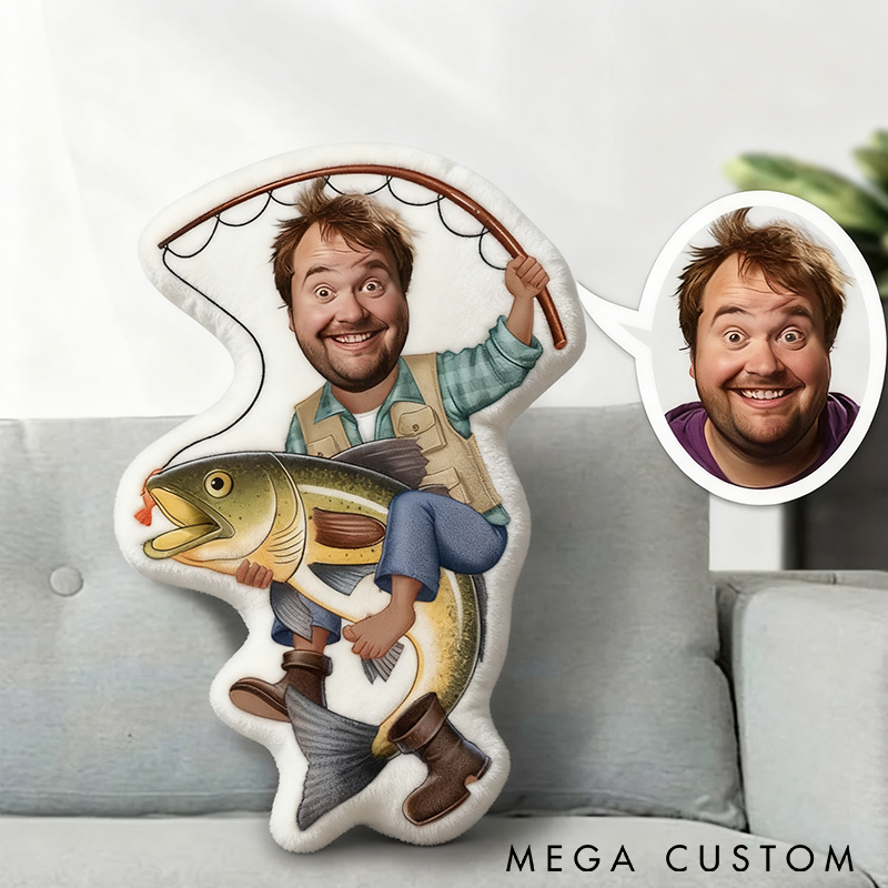 Personalized Fishing Pillow Funny Face Pillow Custom Photo Graphic 3D Print Unique Gift for Fishing Enthusiasts