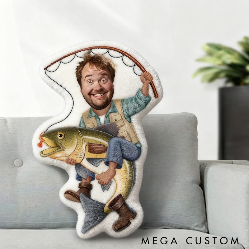 Personalized Fishing Pillow Funny Face Pillow Custom Photo Graphic 3D Print Unique Gift for Fishing Enthusiasts