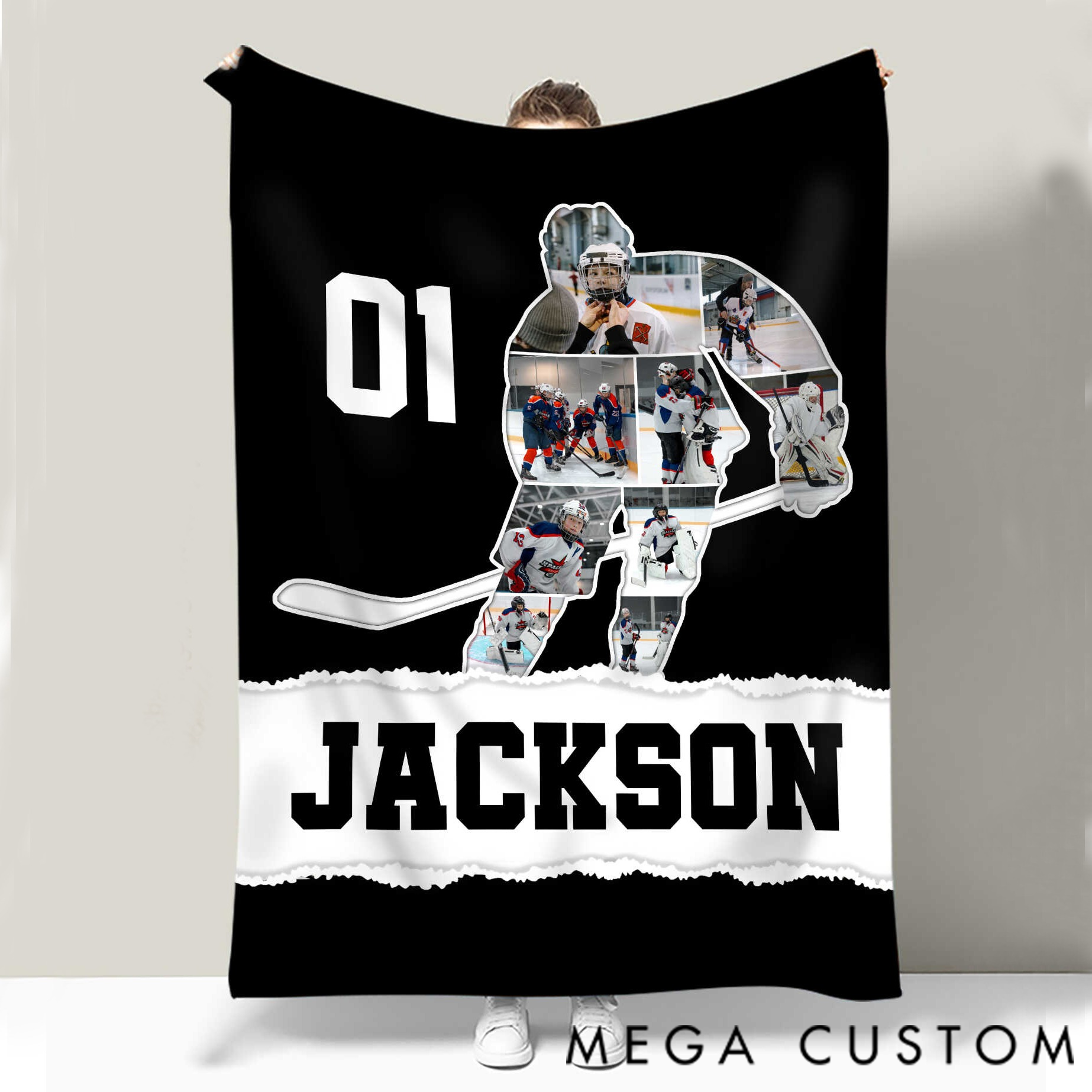 Personalized Hockey Photo Collage Blanket