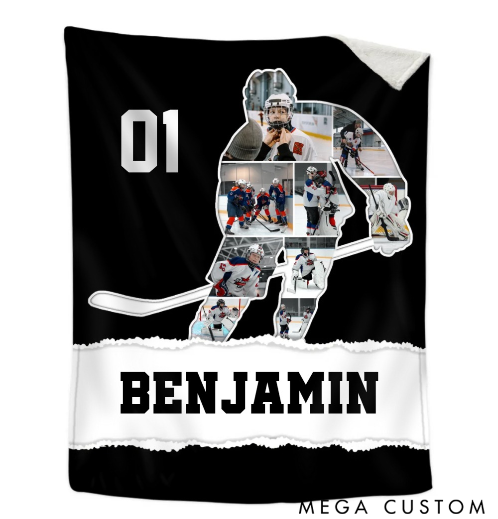 Personalized Hockey Photo Collage Blanket
