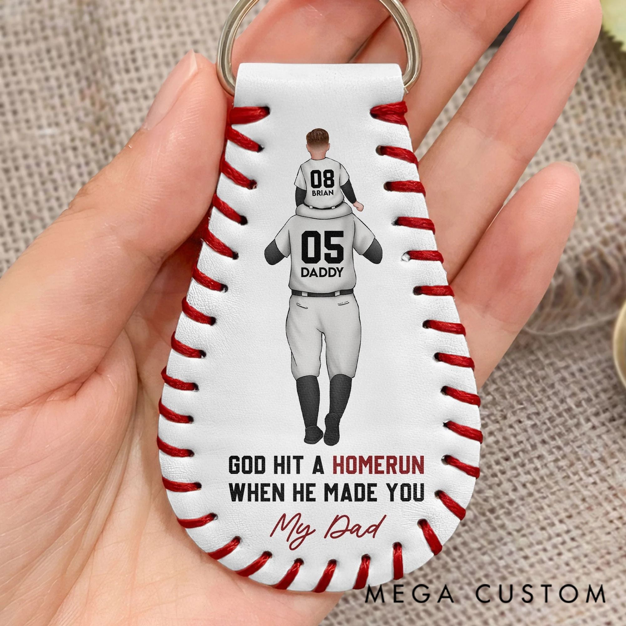 Personalized Leather Baseball Keychain-God Hit A Homerun When He Made You My Dad with Custom Name, Number, Boy, Girl