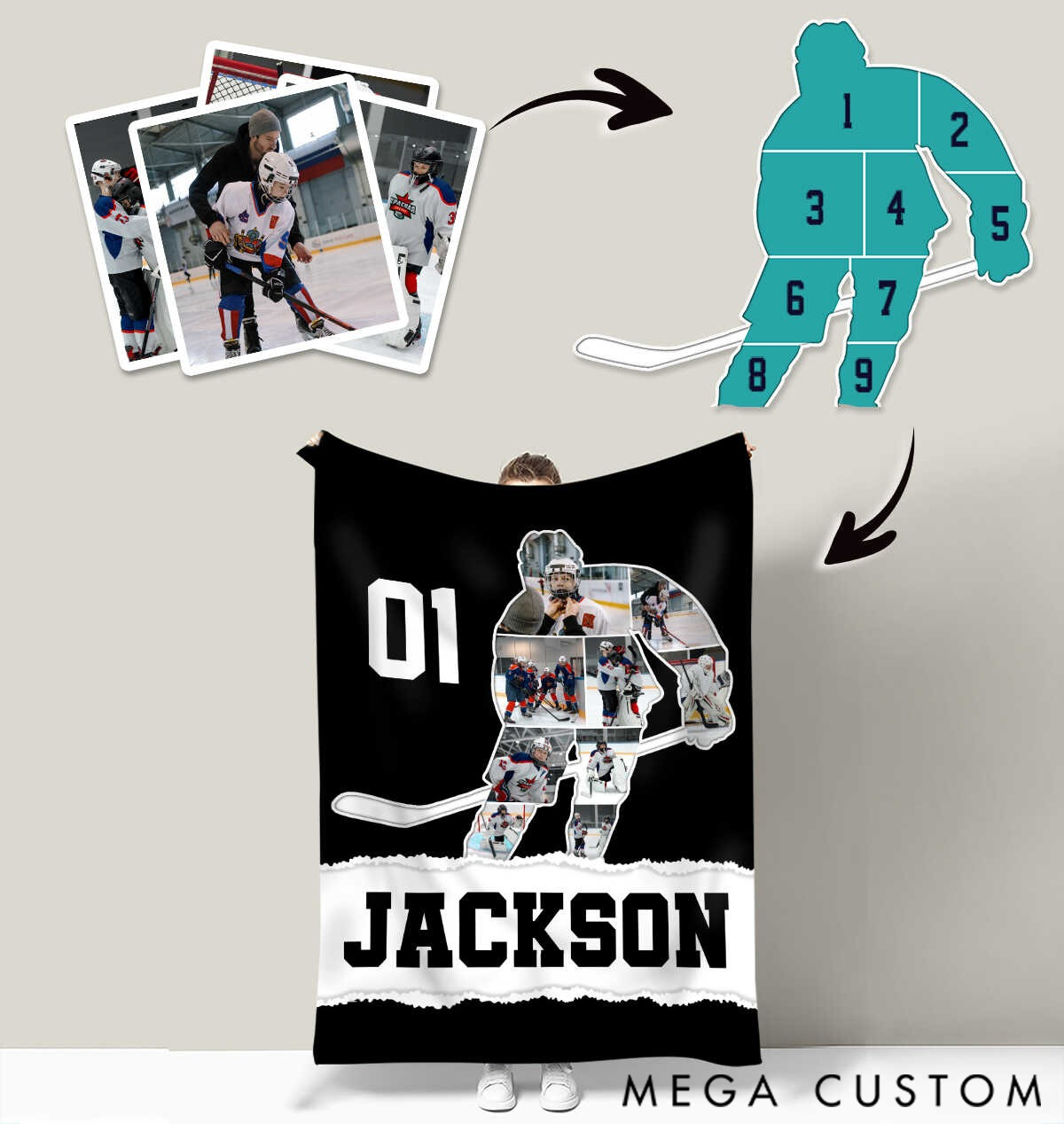 Personalized Hockey Photo Collage Blanket