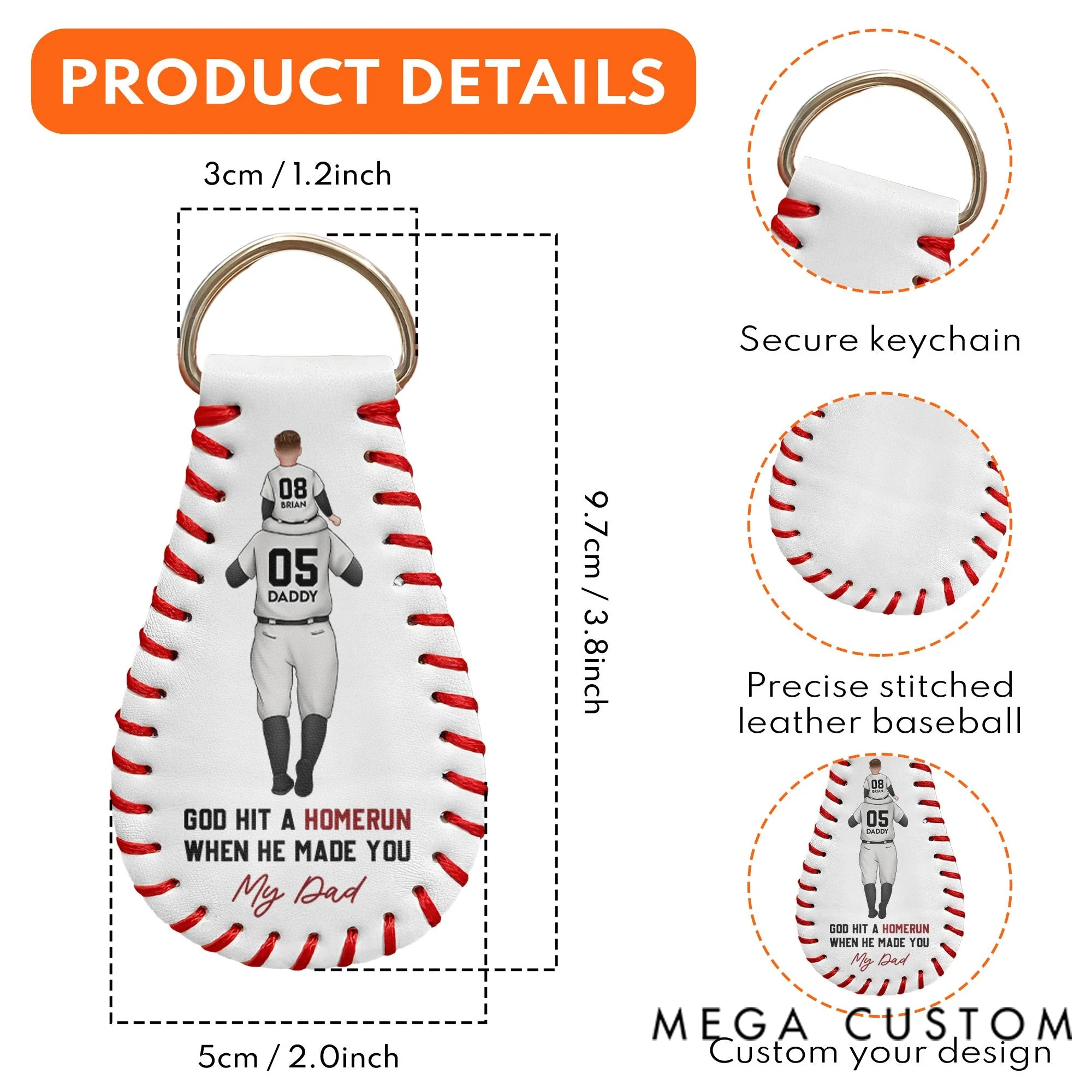 Personalized Leather Baseball Keychain-God Hit A Homerun When He Made You My Dad with Custom Name, Number, Boy, Girl