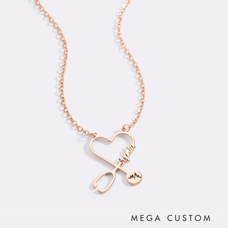 Personalized Nurse Name Stethoscope Heart Necklace Medical Staff Jewelry Gift Nurse Doctor Gift