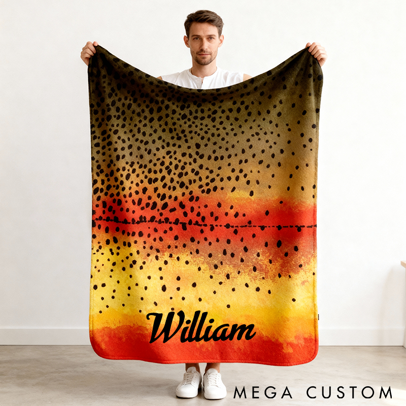 Personalized Fishing Themed Blanket with Cutthroat Trout Pattern Custom Name Soft and Cozy Perfect Gift for Anglers and Outdoor Adventures