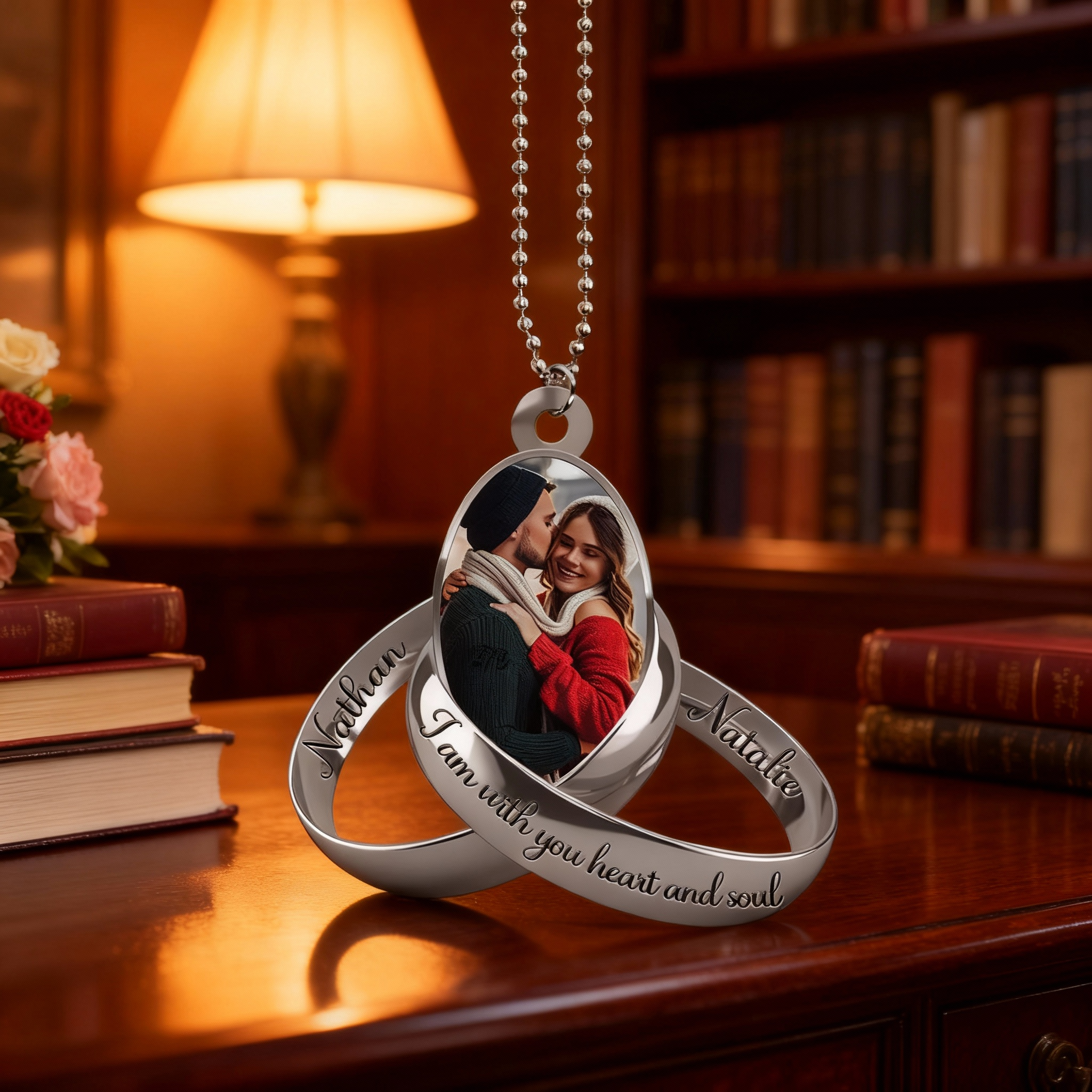 Personalized Custom Photo Couple Silver Rings Acrylic Ornament for Girlfriend Boyfriend Valentine's Day Gift for Newlyweds Gift for Wife Husband