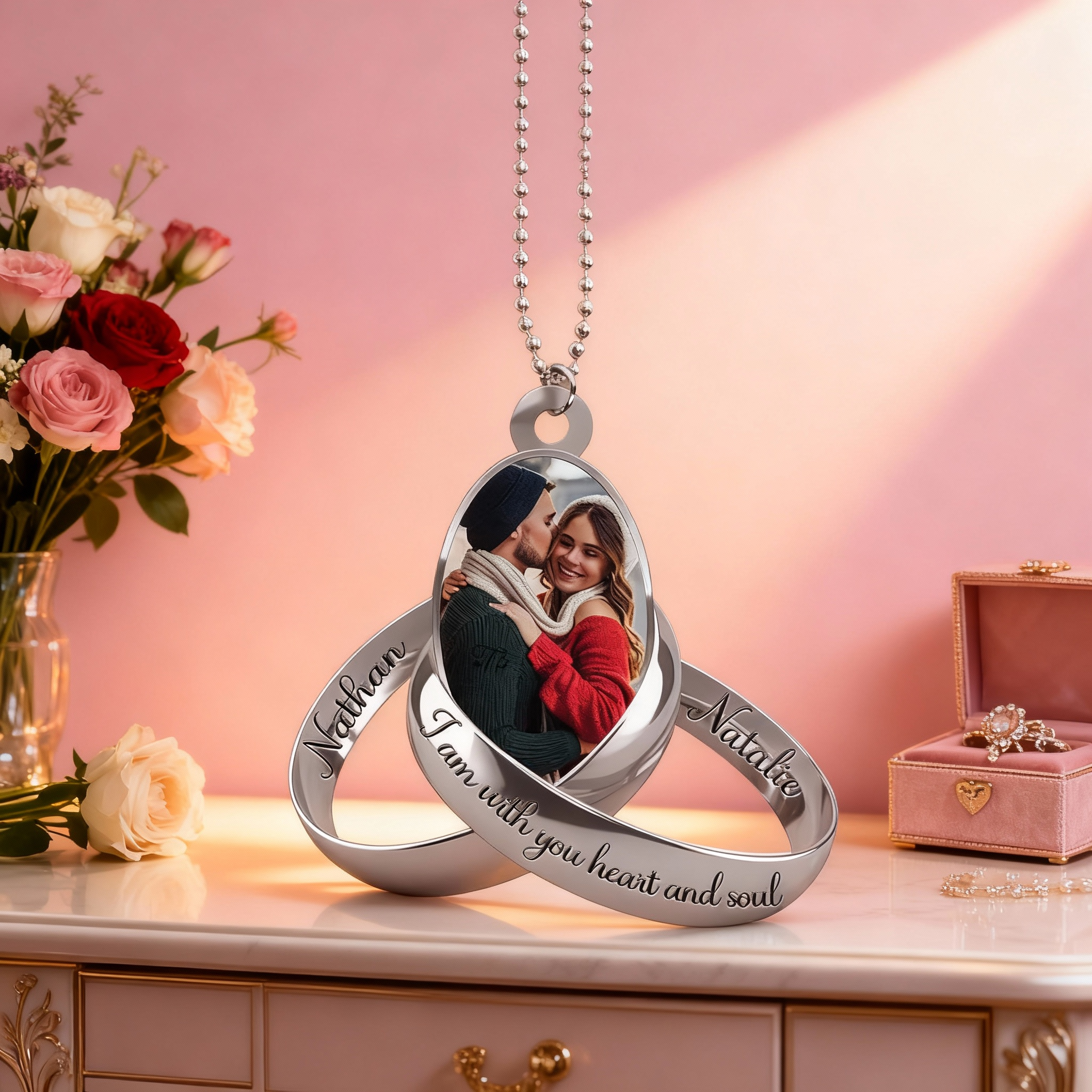 Personalized Custom Photo Couple Silver Rings Acrylic Ornament for Girlfriend Boyfriend Valentine's Day Gift for Newlyweds Gift for Wife Husband