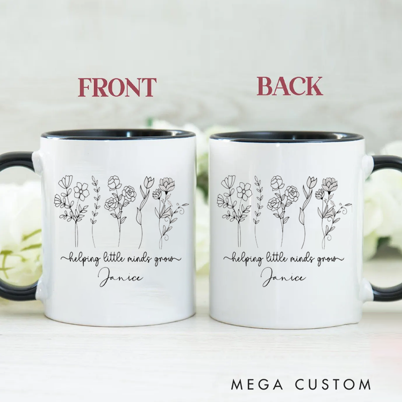 Personalized Teacher Floral Mug Helping Little Minds Grow Teacher Appreciation Coffee Mug Gift