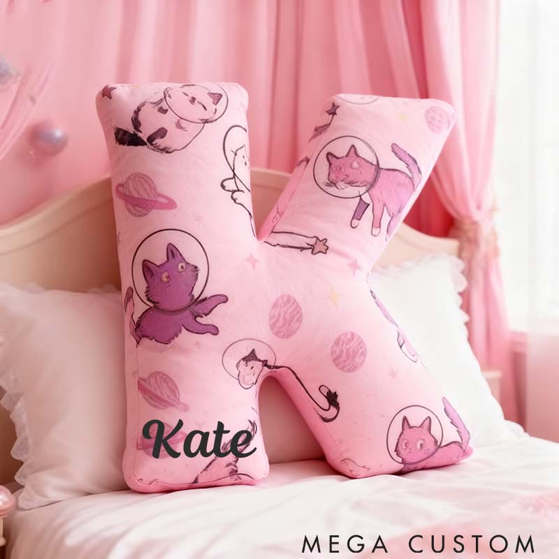 Personalized Cat Lover Pink Space Kitty Letter Pillow Graphic 3D Print Pillow