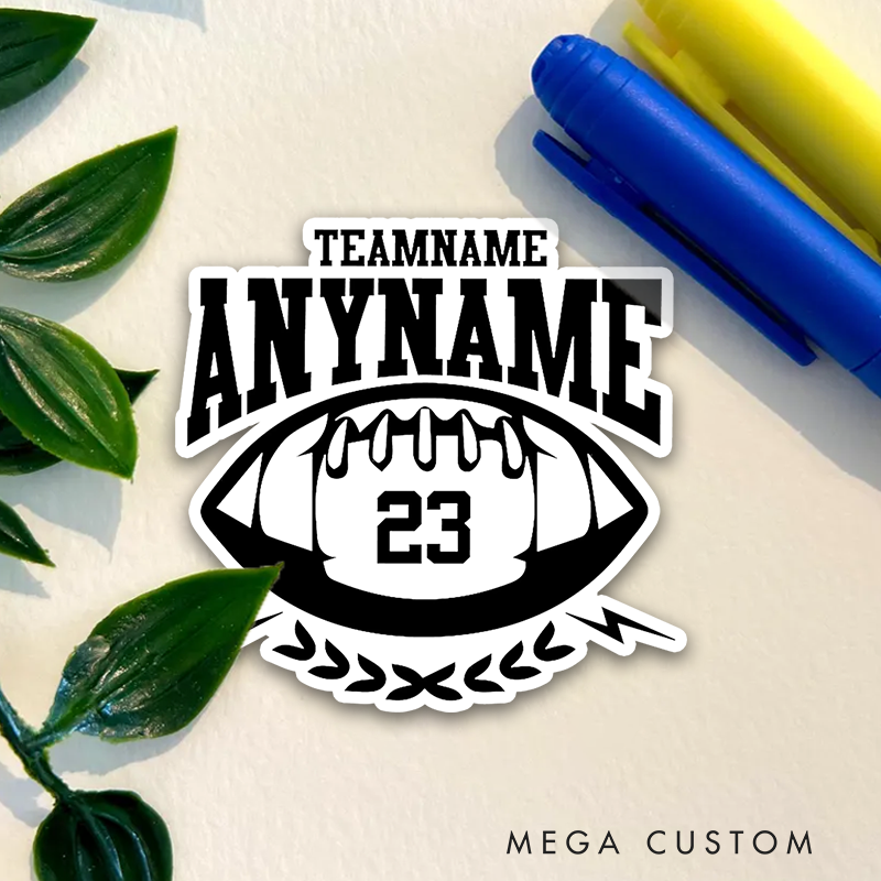 Personalized America Football and Rugby Sticker with Custom Team Name, Player Name and Number for Sport Lovers