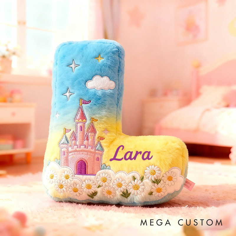 Personalized Graphic 3D Print Magic Castle Letter Pillow with Your Own Name Soft Stuffed Toy for Kids Unique Decorative Cushion for Girls' Room