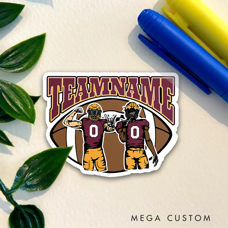 Personalized American Football Sticker with Custom 2 Player Name and Team Name