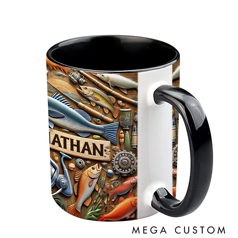 Personalized Funny Fishing Mug Fishing Mug Fishing Gear Mug Custom Name Detailed Fishing Gear Design for Anglers