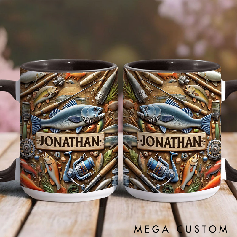 Personalized Funny Fishing Mug Fishing Mug Fishing Gear Mug Custom Name Detailed Fishing Gear Design for Anglers