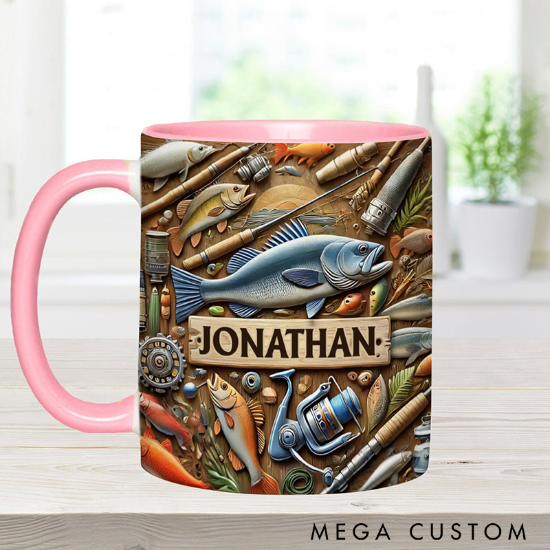 Personalized Funny Fishing Mug Fishing Mug Fishing Gear Mug Custom Name Detailed Fishing Gear Design for Anglers