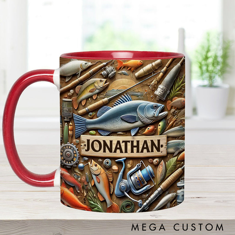 Personalized Funny Fishing Mug Fishing Mug Fishing Gear Mug Custom Name Detailed Fishing Gear Design for Anglers