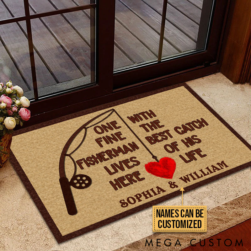 Personalized Fishing Doormat Fishing One Great Fisherman Doormat Custom Names Perfect Gift for Fishing Enthusiasts and Couples