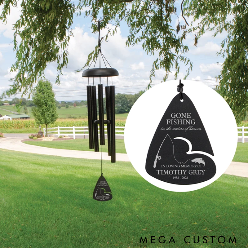 Personalized Fishing in Heaven Memorial Wind Chime Gone Fishing Memorial Wind Chime Gone Fishing Sympathy Wind Chime Grandpa Dad Memorial Gift