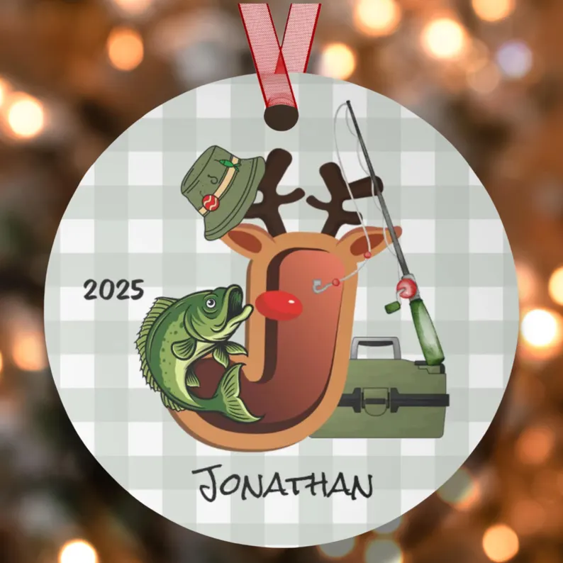 Personalized Fishing Christmas Ornament Letter Christmas Decor Custom Name Holiday Decoration for Fishing Enthusiasts Perfect Gift for Anglers