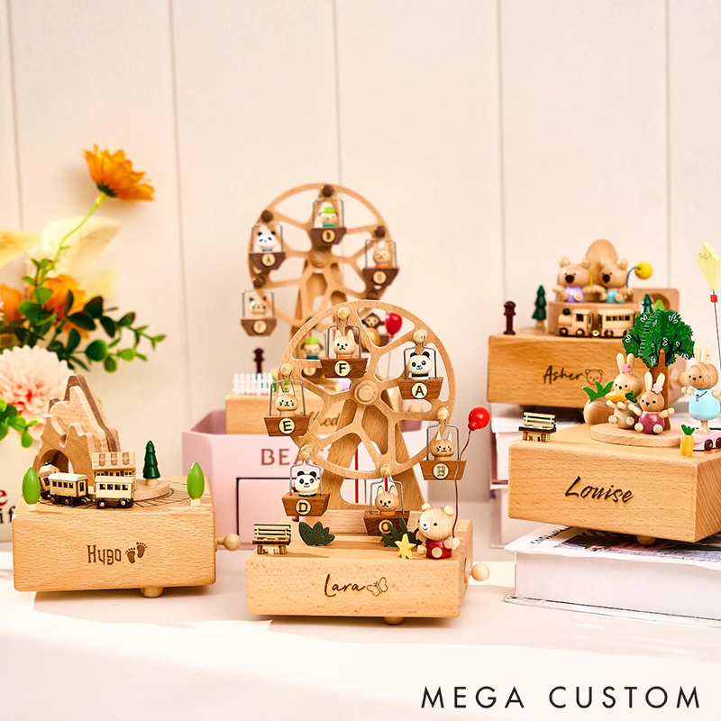 Personalized Wooden Music Box Engraved Name Music Box Handcrafted 3D Carousel Design Music Box Perfect Gift for Birthdays Holidays or Special Occasions
