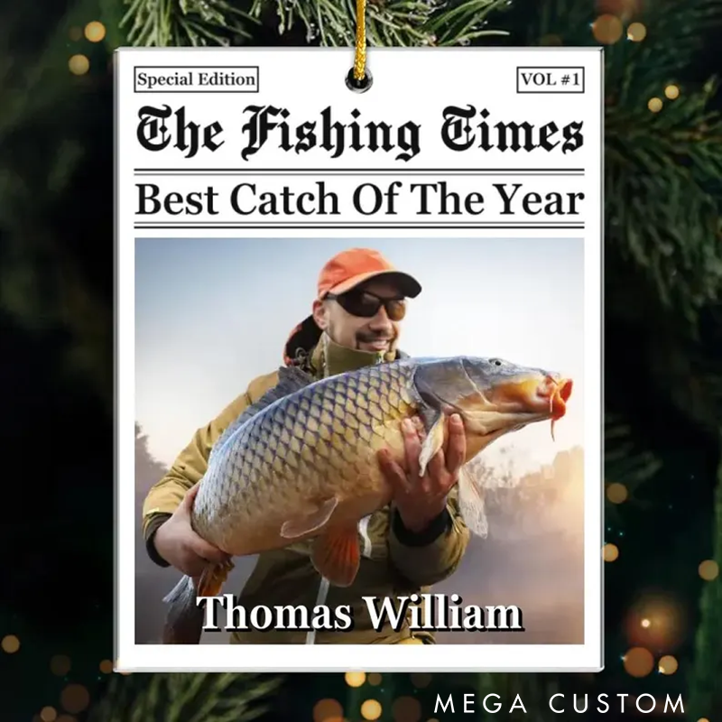 Personalized Fishing Ornament Acrylic Acrylic Shaped Ornament Custom Photo and Name Best Catch of the Year Design Perfect Gift for Anglers and Fishing Memories