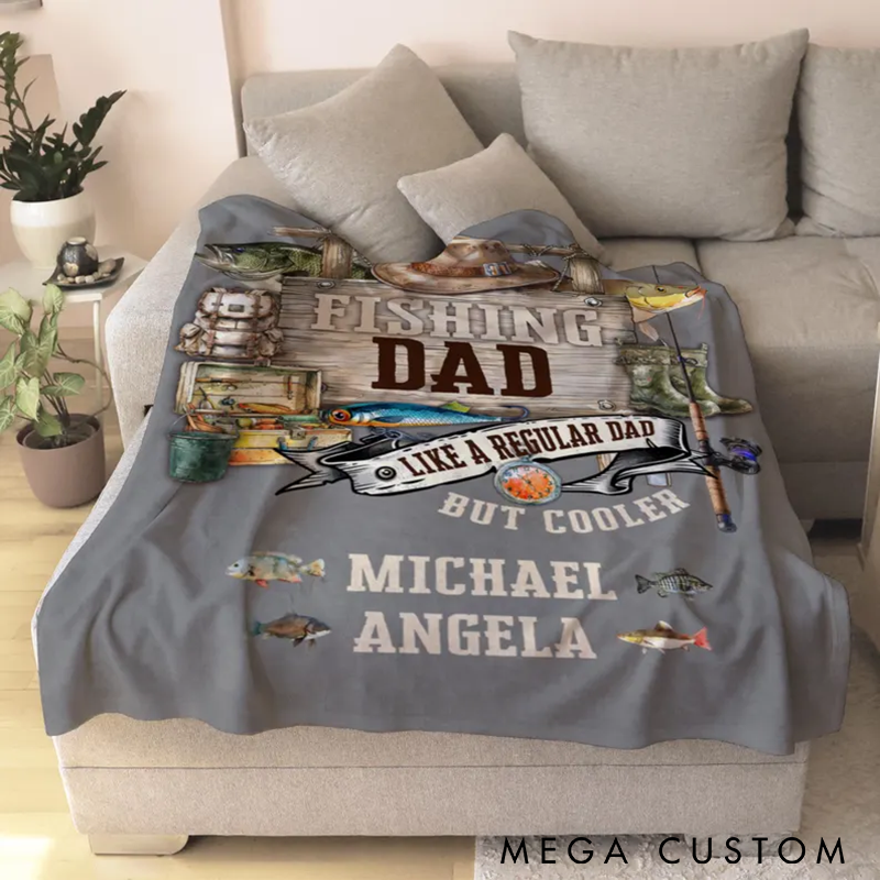 Personalized Fishing Dad Blanket Father's Day Gift from Kids Fisherman Dad Throw Fisherman Husband Birthday or Christmas Present Custom Name Ideal Gift for Fisherman Dads