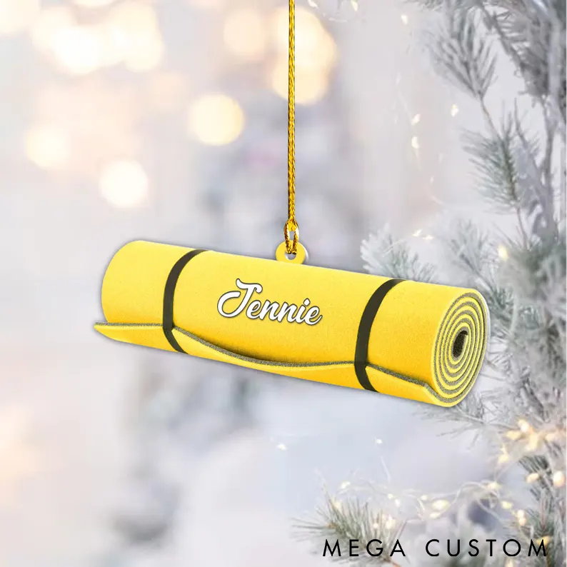 Personalized Yoga Mat Ornament Yoga Decor Ornament Custom Name Christmas Tree Decoration Unique Gift for Yoga Lovers and Fitness Enthusiasts