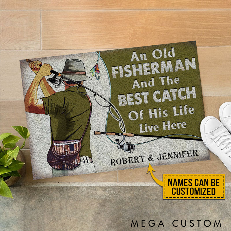 Personalized Fishing Doormat Funny Fishing Welcome Mat Custom Names with Fun Design Perfect Gift for Anglers' Homes