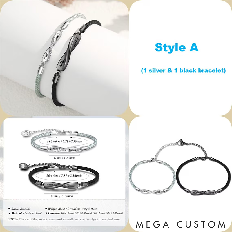 Personalized Couple Bracelets Set Two Names Infinity Couple Bracelets Set Adjustable Couple Jewelry Symbol of Eternal Love Perfect Gift for Couples Him and Her