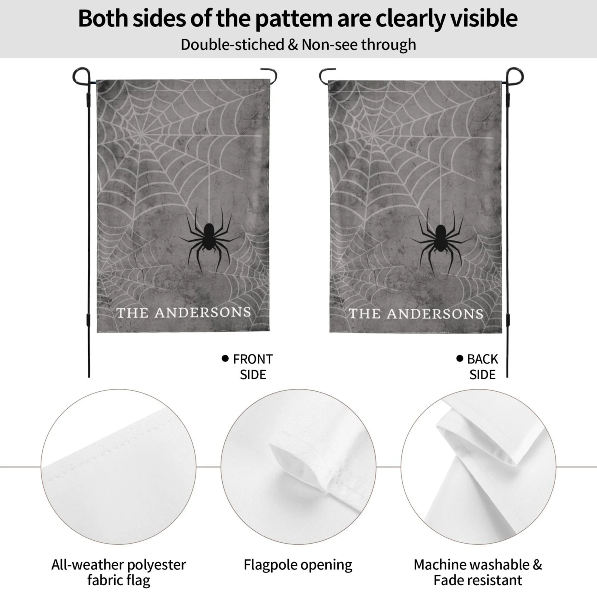 Personalized Spooky Spiderweb Garden Flag with Text Yard Porch Outdoor Decor Halloween Gift for Family Gardening Lovers Gift