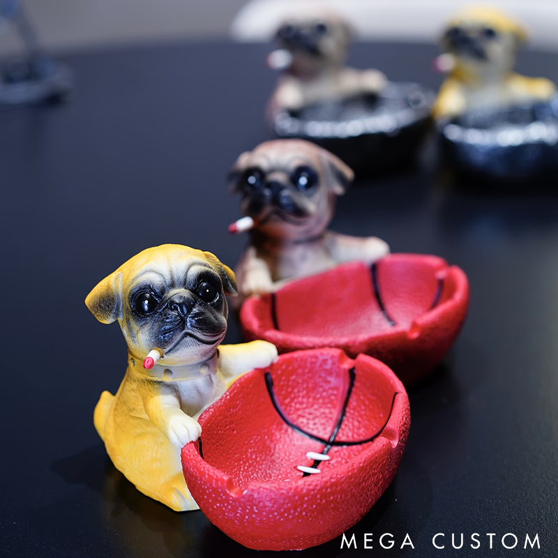 Creative Pug Dog Ashtray with Rugby Design Unique Resin Decorative Ash Holder Perfect for Home Office or Gift Ideas