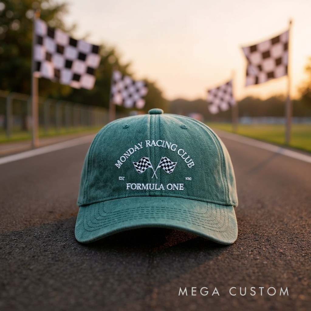 Personalized Racing Embroidered Baseball Cap with Checkerboard Flag Design Perfect Gift for Racer and Racing Lovings