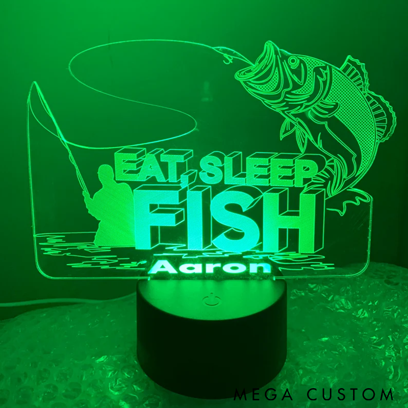 Personalized Fishing 3D Night Light Eat Sleep Fish Control Night Light Perfect Gift for Fishing Lovers and Home Decor