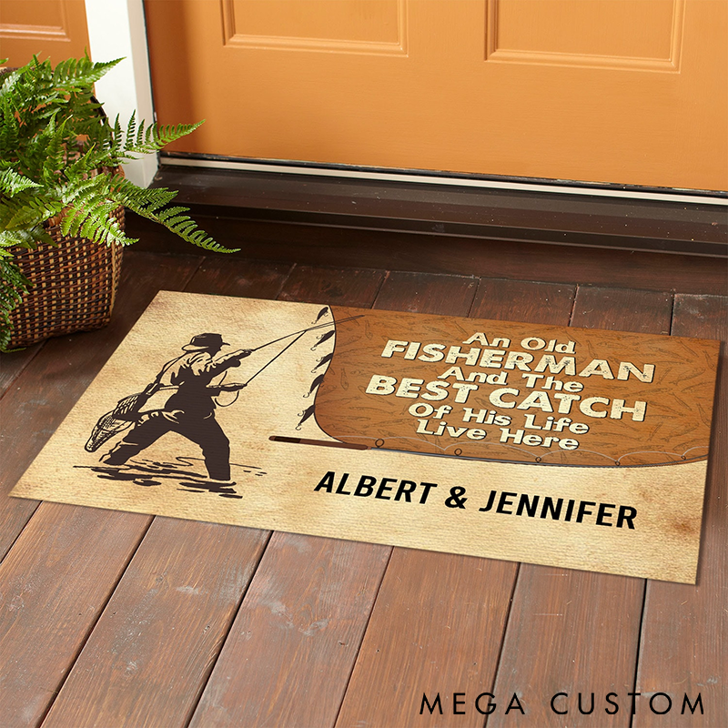 Personalized Fishing Doormat Funny Fishing Doormat Fisherman and Best Catch Design Custom Name Durable Entryway Rug for Fishing Lovers and Home Decor